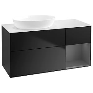 Villeroy et Boch Finion Villeroy et Boch GA51GKPD 120cm, plaque de recouvrement blanc mat, Emotion, étagères laqué anthracite mat, laqué noir mat