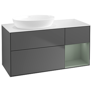 Villeroy und Boch Finion Waschtischunterschrank GA51GMGK 120cm, Abdeckplatte white matt, Emotion, Regale Olive matt lacquer, Anthracite matt