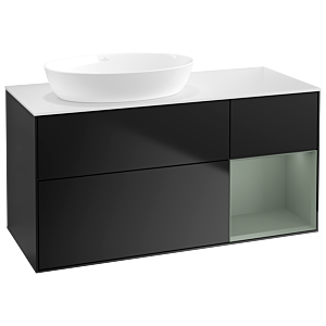 Villeroy und Boch Finion Waschtischunterschrank GA51GMPD 120cm, Abdeckplatte white matt, Emotion, Regale Olive matt lacquer, Black matt lacquer
