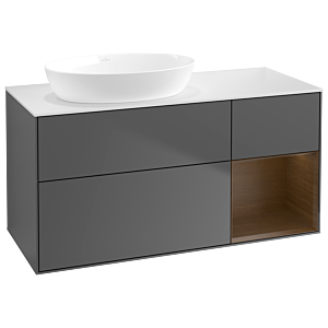 Villeroy und Boch Finion Waschtischunterschrank GA51GNGK 120cm, Abdeckplatte white matt, Emotion, Regale Walnut Veneer, Anthracite matt