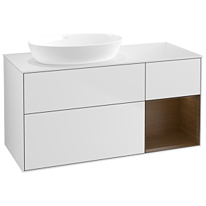 Villeroy und Boch Finion Waschtischunterschrank GA51GNMT 120cm, Abdeckplatte white matt, Emotion, Regale Walnut Veneer, White matt lacquer