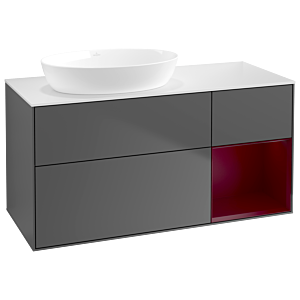 Villeroy und Boch Finion Waschtischunterschrank GA51HBGK 120cm, Abdeckplatte white matt, Emotion, Regale Peony matt lacquer, Anthracite matt