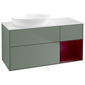 Villeroy und Boch Finion Waschtischunterschrank GA51HBGM 120cm, Abdeckplatte white matt, Emotion, Regale Peony matt lacquer, Olive Matt Lacquer