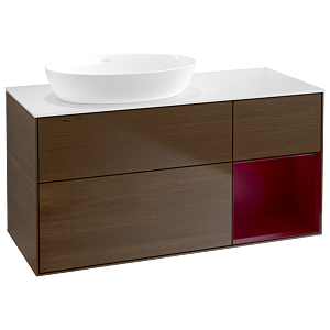 Villeroy und Boch Finion Waschtischunterschrank GA51HBGN 120cm, Abdeckplatte white matt, Emotion, Regale Peony matt lacquer, Walnut veneer