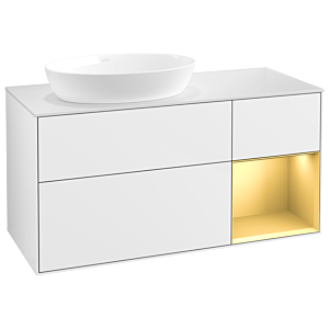 Villeroy und Boch Finion Waschtischunterschrank GA51HFGF 120cm, Abdeckplatte white matt, Emotion, Regale Gold matt lacquer, Glossy white lacquer