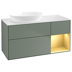 Villeroy und Boch Finion Waschtischunterschrank GA51HFGM 120cm, Abdeckplatte white matt, Emotion, Regale Gold matt lacquer, Olive Matt Lacquer