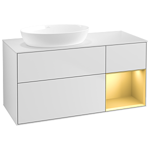 Villeroy und Boch Finion Waschtischunterschrank GA51HFMT 120cm, Abdeckplatte white matt, Emotion, Regale Gold matt lacquer, White matt lacquer