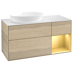 Villeroy und Boch Finion Waschtischunterschrank GA51HFPC 120cm, Abdeckplatte white matt, Emotion, Regale Gold matt lacquer, Oak Veneer