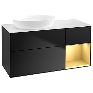 Villeroy und Boch Finion Waschtischunterschrank GA51HFPD 120cm, Abdeckplatte white matt, Emotion, Regale Gold matt lacquer, Black matt lacquer