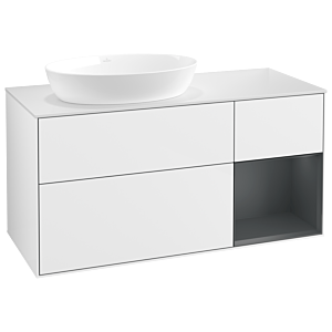 Villeroy und Boch Finion Waschtischunterschrank GA51HGGF 120cm, Abdeckplatte white matt, Emotion, Regale Midnight matt lacquer, Glossy white lacquer
