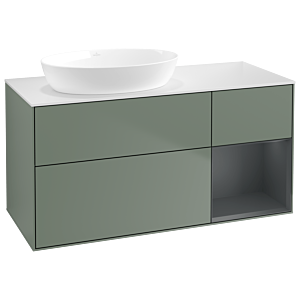 Villeroy und Boch Finion Waschtischunterschrank GA51HGGM 120cm, Abdeckplatte white matt, Emotion, Regale Midnight matt lacquer, Olive Matt Lacquer