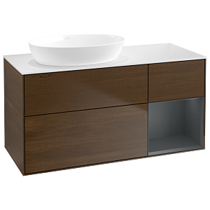 Villeroy und Boch Finion Waschtischunterschrank GA51HGGN 120cm, Abdeckplatte white matt, Emotion, Regale Midnight matt lacquer, Walnut veneer