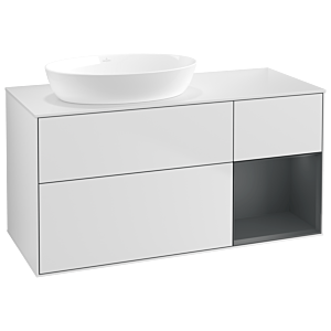Villeroy und Boch Finion Waschtischunterschrank GA51HGMT 120cm, Abdeckplatte white matt, Emotion, Regale Midnight matt lacquer, White matt lacquer