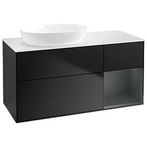 Villeroy und Boch Finion Waschtischunterschrank GA51HGPD 120cm, Abdeckplatte white matt, Emotion, Regale Midnight matt lacquer, Black matt lacquer