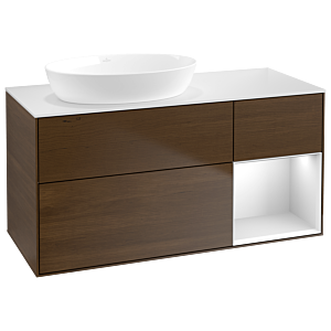 Villeroy und Boch Finion Waschtischunterschrank GA51MTGN 120cm, Abdeckplatte white matt, Emotion, Regale White matt lacquer, Walnut veneer