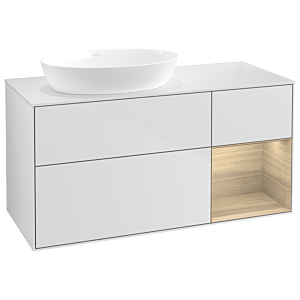 Villeroy und Boch Finion Waschtischunterschrank GA51PCMT 120cm, Abdeckplatte white matt, Emotion, Regale Oak Veneer, White matt lacquer