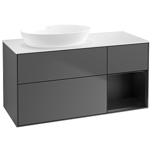 Villeroy und Boch Finion Waschtischunterschrank GA51PDGK 120cm, Abdeckplatte white matt, Emotion, Regale Black matt lacquer, Anthracite matt