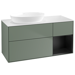 Villeroy und Boch Finion Waschtischunterschrank GA51PDGM 120cm, Abdeckplatte white matt, Emotion, Regale Black matt lacquer, Olive Matt Lacquer