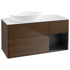 Villeroy und Boch Finion Waschtischunterschrank GA51PDGN 120cm, Abdeckplatte white matt, Emotion, Regale Black matt lacquer, Walnut veneer