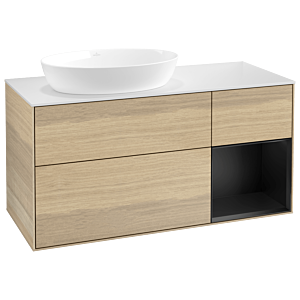 Villeroy und Boch Finion Waschtischunterschrank GA51PDPC 120cm, Abdeckplatte white matt, Emotion, Regale Black matt lacquer, Oak Veneer