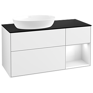 Villeroy et Boch Finion Villeroy et Boch GA52GFGF 120cm, plaque de recouvrement noir mat, Emotion, étagères Laque blanche brillante, Laque blanche brillante