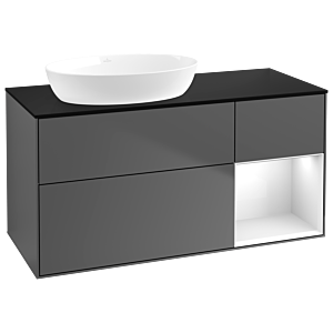 Villeroy und Boch Finion Waschtischunterschrank GA52GFGK 120cm, Abdeckplatte black matt, Emotion, Regale Glossy white lacquer, Anthracite matt