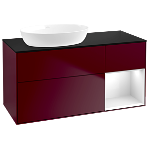 Villeroy und Boch Finion Waschtischunterschrank GA52GFHB 120cm, Abdeckplatte black matt, Emotion, Regale Glossy white lacquer, Peony Matt