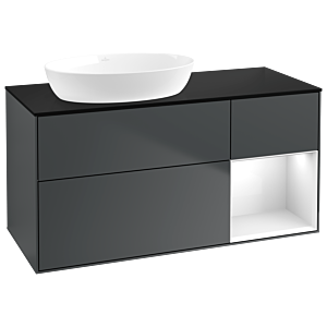 Villeroy und Boch Finion Waschtischunterschrank GA52GFHG 120cm, Abdeckplatte black matt, Emotion, Regale Glossy white lacquer, Midnight Blue Matt Lacquer