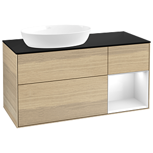 Villeroy und Boch Finion Waschtischunterschrank GA52GFPC 120cm, Abdeckplatte black matt, Emotion, Regale Glossy white lacquer, Oak Veneer
