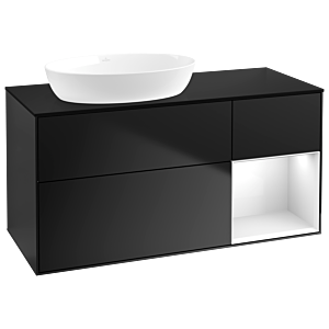 Villeroy und Boch Finion Waschtischunterschrank GA52GFPD 120cm, Abdeckplatte black matt, Emotion, Regale Glossy white lacquer, Black matt lacquer