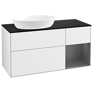 Villeroy und Boch Finion Waschtischunterschrank GA52GKGF 120cm, Abdeckplatte black matt, Emotion, Regale Anthracite matt lacquer, Glossy white lacquer