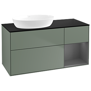 Villeroy und Boch Finion Waschtischunterschrank GA52GKGM 120cm, Abdeckplatte black matt, Emotion, Regale Anthracite matt lacquer, Olive Matt Lacquer