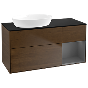 Villeroy und Boch Finion Waschtischunterschrank GA52GKGN 120cm, Abdeckplatte black matt, Emotion, Regale Anthracite matt lacquer, Walnut veneer