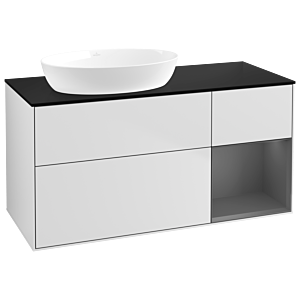 Villeroy et Boch Finion Villeroy et Boch GA52GKMT 120cm, plaque de recouvrement noir mat, Emotion, étagères laqué anthracite mat, laqué blanc mat
