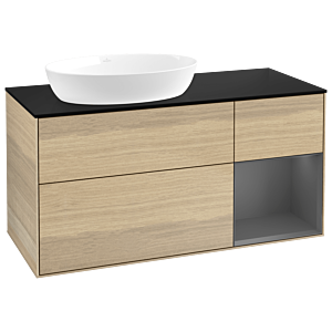 Villeroy und Boch Finion Waschtischunterschrank GA52GKPC 120cm, Abdeckplatte black matt, Emotion, Regale Anthracite matt lacquer, Oak Veneer