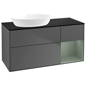 Villeroy und Boch Finion Waschtischunterschrank GA52GMGK 120cm, Abdeckplatte black matt, Emotion, Regale Olive matt lacquer, Anthracite matt