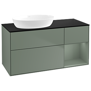 Villeroy et Boch Finion Villeroy et Boch GA52GMGM 120cm, plaque de recouvrement noir mat, Emotion, étagères laqué olive mat, Olive Matt Lacquer