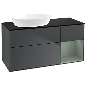Villeroy und Boch Finion Waschtischunterschrank GA52GMHG 120cm, Abdeckplatte black matt, Emotion, Regale Olive matt lacquer, Midnight Blue Matt Lacquer