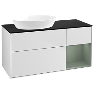 Villeroy und Boch Finion Waschtischunterschrank GA52GMMT 120cm, Abdeckplatte black matt, Emotion, Regale Olive matt lacquer, White matt lacquer