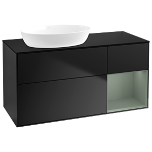 Villeroy und Boch Finion Waschtischunterschrank GA52GMPD 120cm, Abdeckplatte black matt, Emotion, Regale Olive matt lacquer, Black matt lacquer