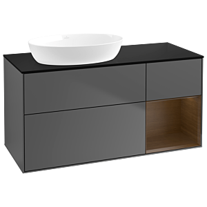 Villeroy und Boch Finion Waschtischunterschrank GA52GNGK 120cm, Abdeckplatte black matt, Emotion, Regale Walnut Veneer, Anthracite matt