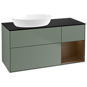 Villeroy und Boch Finion Waschtischunterschrank GA52GNGM 120cm, Abdeckplatte black matt, Emotion, Regale Walnut Veneer, Olive Matt Lacquer