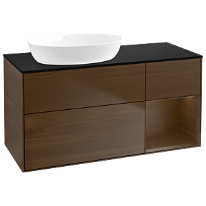 Villeroy und Boch Finion Waschtischunterschrank GA52GNGN 120cm, Abdeckplatte black matt, Emotion, Regale Walnut Veneer, Walnut veneer