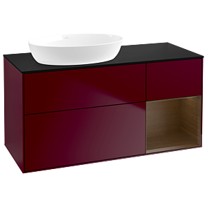Villeroy und Boch Finion Waschtischunterschrank GA52GNHB 120cm, Abdeckplatte black matt, Emotion, Regale Walnut Veneer, Peony Matt