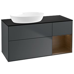 Villeroy und Boch Finion Waschtischunterschrank GA52GNHG 120cm, Abdeckplatte black matt, Emotion, Regale Walnut Veneer, Midnight Blue Matt Lacquer