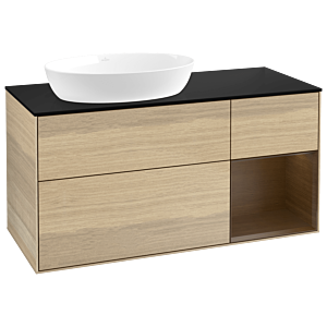 Villeroy und Boch Finion Waschtischunterschrank GA52GNPC 120cm, Abdeckplatte black matt, Emotion, Regale Walnut Veneer, Oak Veneer