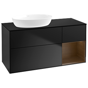 Villeroy et Boch Finion GA52GNPD 120cm, plaque de recouvrement noir mat, Emotion, étagères Walnut Veneer , laqué noir mat