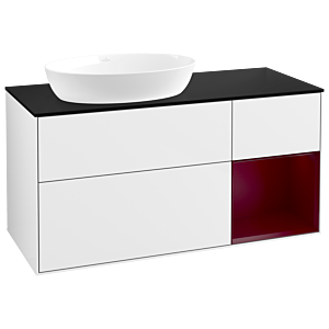 Villeroy und Boch Finion Waschtischunterschrank GA52HBGF 120cm, Abdeckplatte black matt, Emotion, Regale Peony matt lacquer, Glossy white lacquer