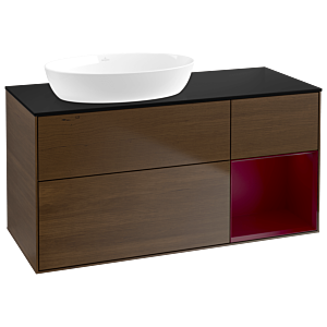 Villeroy und Boch Finion Waschtischunterschrank GA52HBGN 120cm, Abdeckplatte black matt, Emotion, Regale Peony matt lacquer, Walnut veneer