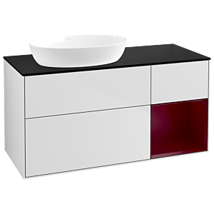Villeroy und Boch Finion Waschtischunterschrank GA52HBMT 120cm, Abdeckplatte black matt, Emotion, Regale Peony matt lacquer, White matt lacquer